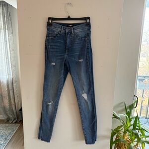 Express Women's Skinny Distressed Jeans in Dark Blue